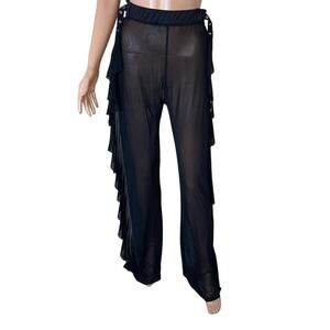 Pant's wide leg side ruffle semi sheer black dance costume COS Play dress up MD
